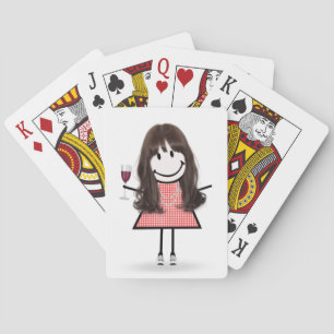 Stick Figure Girl with Wine Glass  Playing Cards