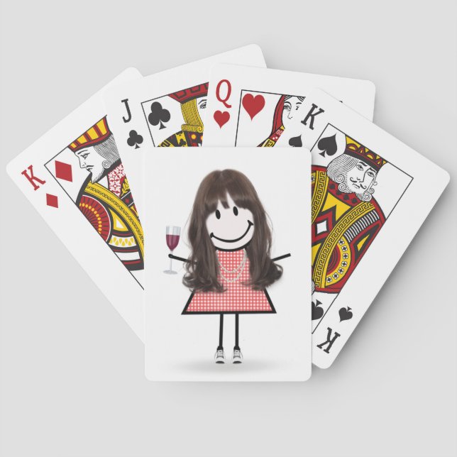 Stick Figure Girl with Wine Glass  Playing Cards (Back)