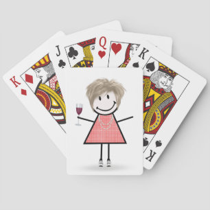 Stick Figure Girl with Wine Glass  Playing Cards