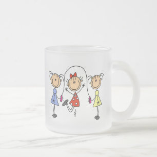 Stick Figure GIrls Jumping Rope Frosted Glass Coffee Mug
