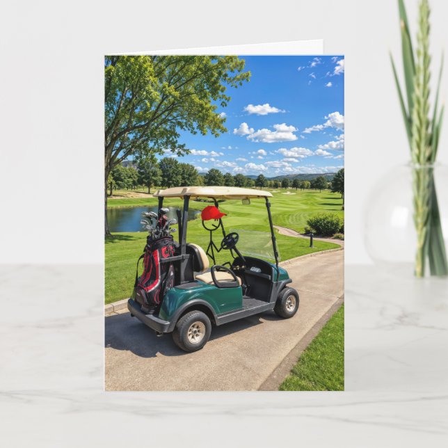 Stick Figure Golfer in a Golf Cart Card (Front)