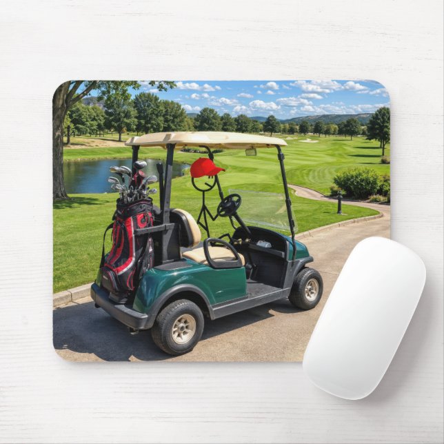 Stick Figure Golfer in a Golf Cart Mouse Mat (With Mouse)