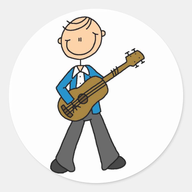 Stick Figure Guitar Player Tshirts and Gifts Classic Round Sticker (Front)