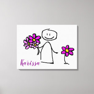 Stick Figure Holding Flowers Canvas Print