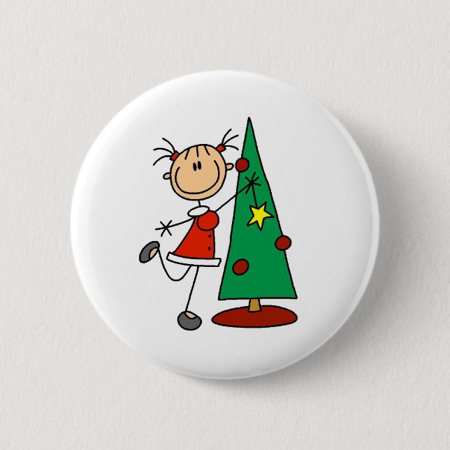 Stick Figure Holiday  Tree 6 Cm Round Badge (Front)