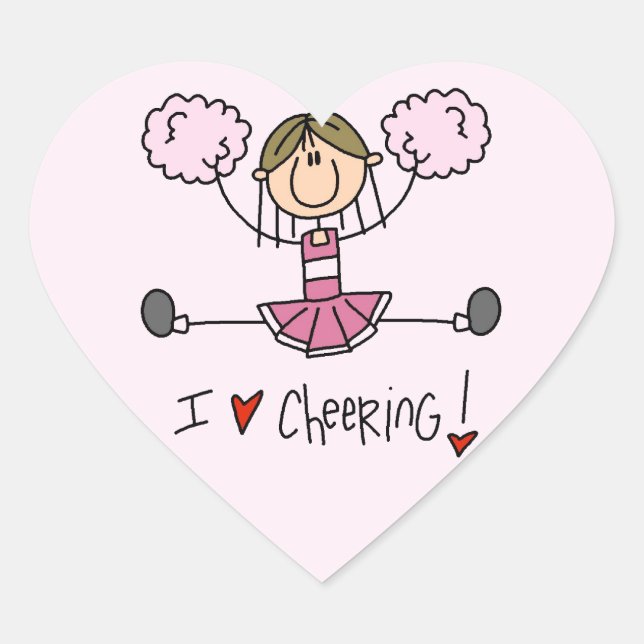 Stick Figure I Love Cheering T-shirts and Gifts Heart Sticker (Front)