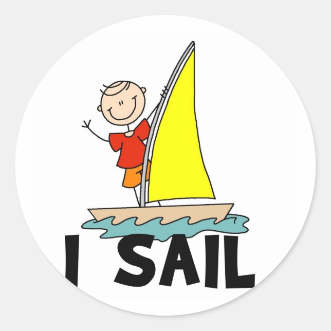 Stick Figure I Sail T-shirts and gifts Classic Round Sticker (Front)