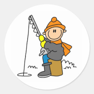 Stick Figure Ice Fishing Classic Round Sticker