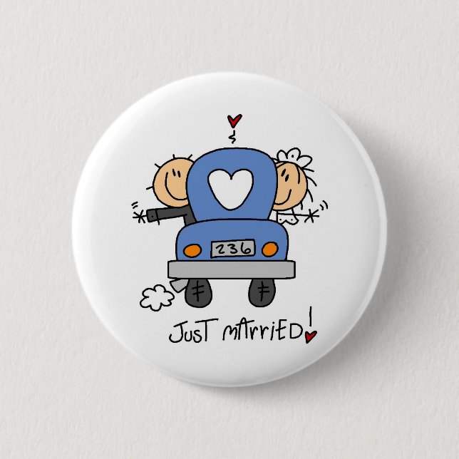 Stick Figure Just Married 6 Cm Round Badge (Front)