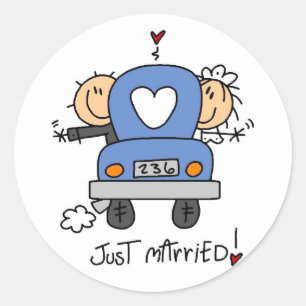 Stick Figure Just Married Classic Round Sticker