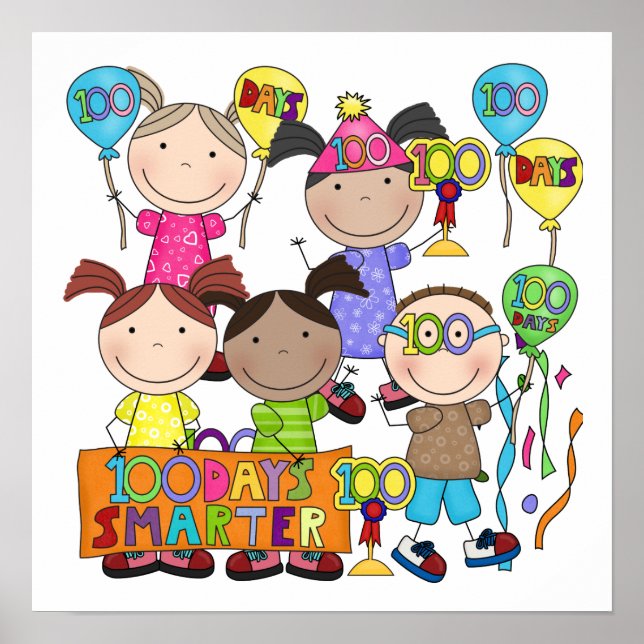 Stick Figure Kids 100 Days Smarter Poster (Front)