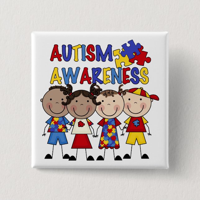 Stick Figure Kids Autism Awareness 15 Cm Square Badge (Front)