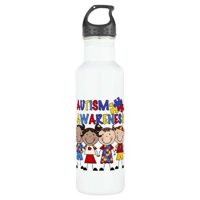Stick Figure Kids Autism Awareness 710 Ml Water Bottle (Front)