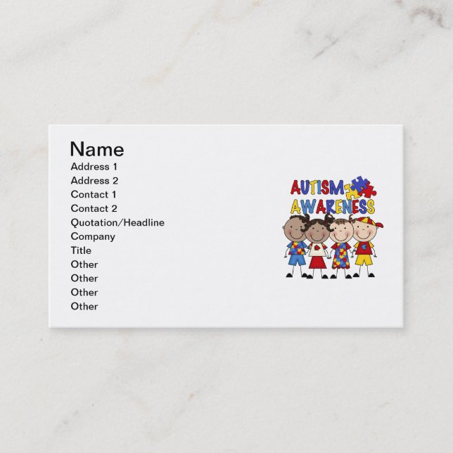 Stick Figure Kids Autism Awareness Business Card (Front)