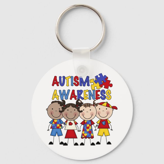 Stick Figure Kids Autism Awareness Key Ring (Front)