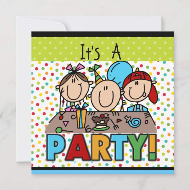 Stick Figure Kids Birthday Party Invitations (Front)