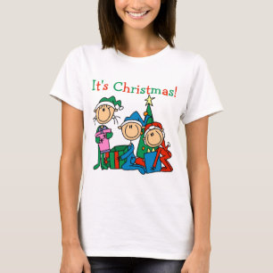 Stick Figure Kids It's Christmas Tshirts and Gifts