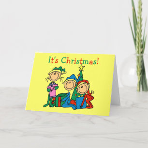 Stick Figure Kids It's Christmas Tshirts and Gifts Holiday Card