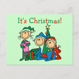 Stick Figure Kids It's Christmas Tshirts and Gifts Holiday Postcard