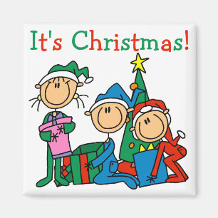 Stick Figure Kids It's Christmas Tshirts and Gifts Magnet