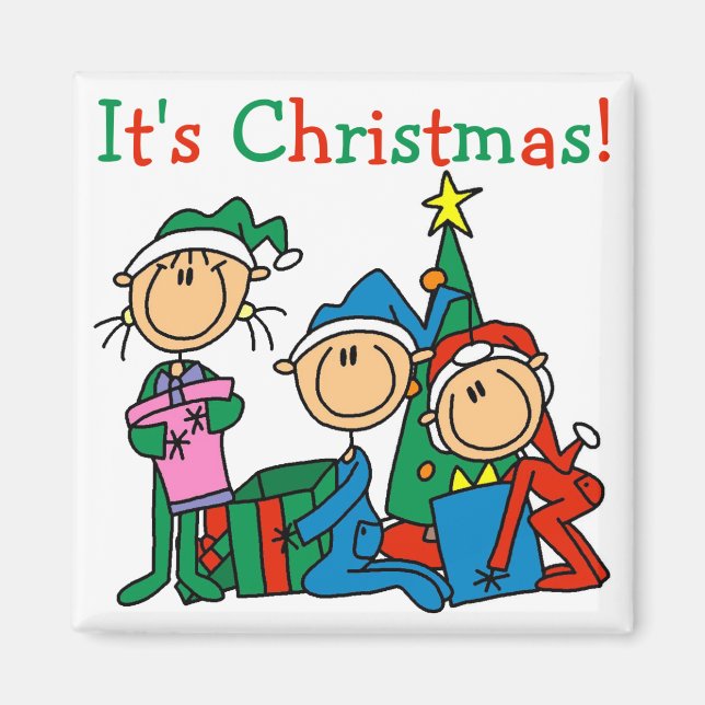 Stick Figure Kids It's Christmas Tshirts and Gifts Magnet (Front)