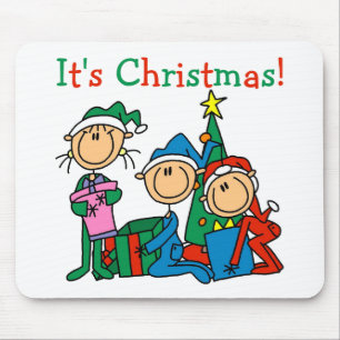 Stick Figure Kids It's Christmas Tshirts and Gifts Mouse Mat