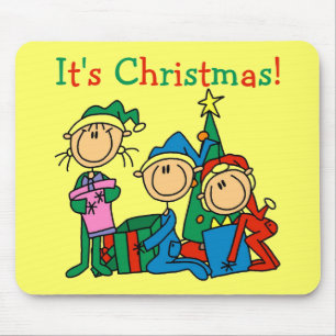 Stick Figure Kids It's Christmas Tshirts and Gifts Mouse Mat