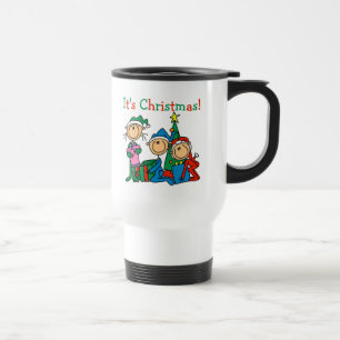 Stick Figure Kids It's Christmas Tshirts and Gifts Travel Mug