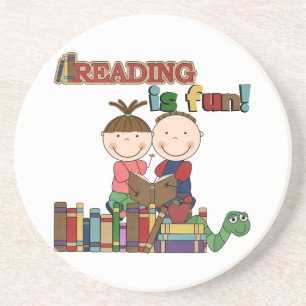 Stick Figure Kids Reading is Fun Coaster