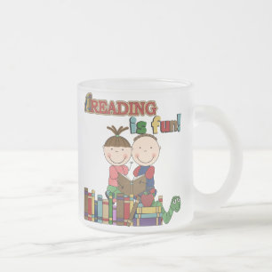 Stick Figure Kids Reading is Fun Frosted Glass Coffee Mug