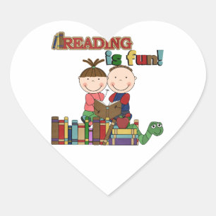 Stick Figure Kids Reading is Fun Heart Sticker