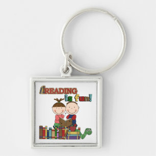 Stick Figure Kids Reading is Fun Key Ring