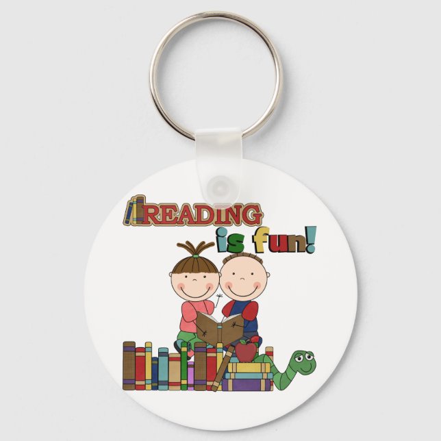 Stick Figure Kids Reading is Fun Key Ring (Front)