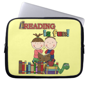 Stick Figure Kids Reading is Fun Laptop Sleeve