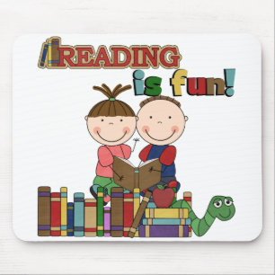 Stick Figure Kids Reading is Fun Mouse Mat