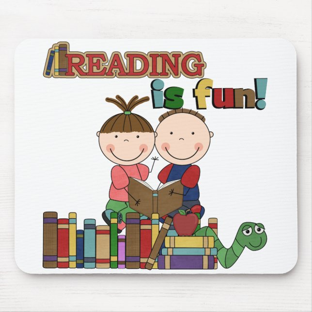 Stick Figure Kids Reading is Fun Mouse Mat (Front)