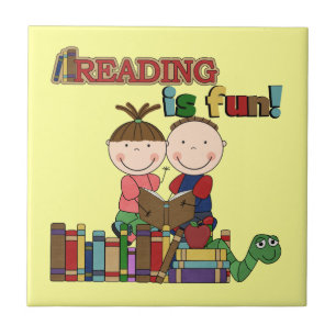 Stick Figure Kids Reading is Fun Tile