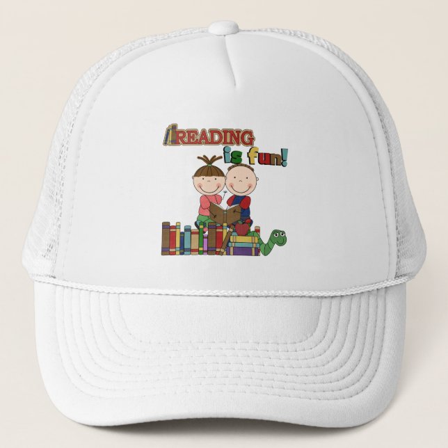 Stick Figure Kids Reading is Fun Trucker Hat (Front)