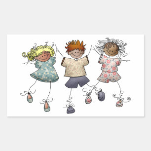 Stick Figure Kids Rectangular Sticker