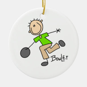 Stick Figure Male Bowler T-shirts and GIfts Ceramic Tree Decoration