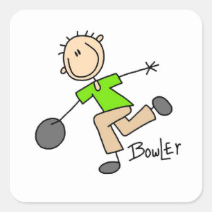 Stick Figure Male Bowler T-shirts and GIfts Square Sticker
