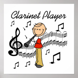 Stick Figure Male Clarinet Player Tshirts and Gift Poster