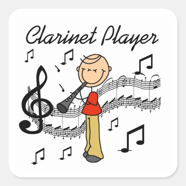 Stick Figure Male Clarinet Player Tshirts and Gift Square Sticker (Front)