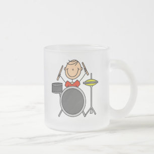 Stick Figure Male Drummer T-shirts and Gifts Frosted Glass Coffee Mug