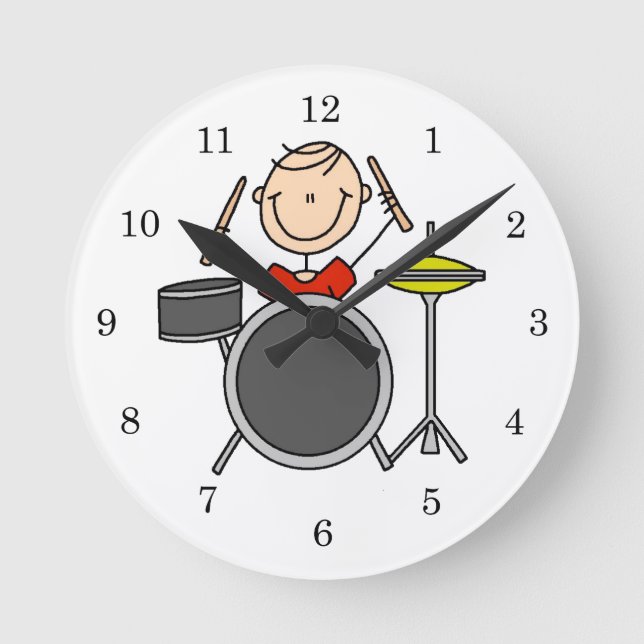 Stick Figure Male Drummer T-shirts and Gifts Round Clock (Front)