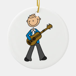 Stick Figure Male Guitar Player T-shirts and Gifts Ceramic Tree Decoration