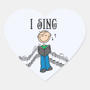 Stick Figure Male I Sing T-shirts and Gifts Heart Sticker