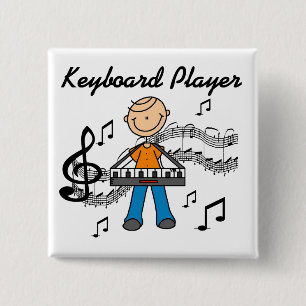 Stick Figure Male Keyboard Player Gifts 15 Cm Square Badge