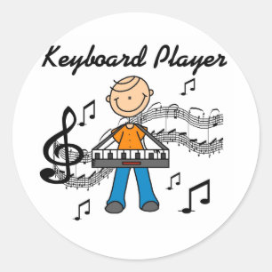 Stick Figure Male Keyboard Player Gifts Classic Round Sticker