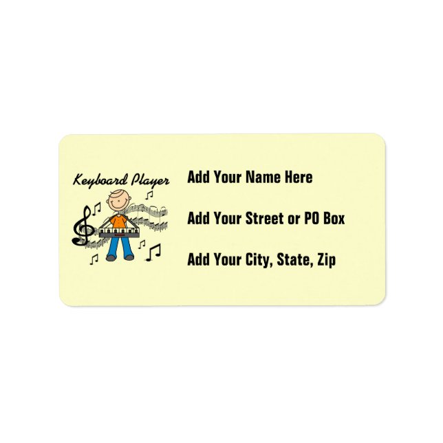 Stick Figure Male Keyboard Player Gifts Label (Front)